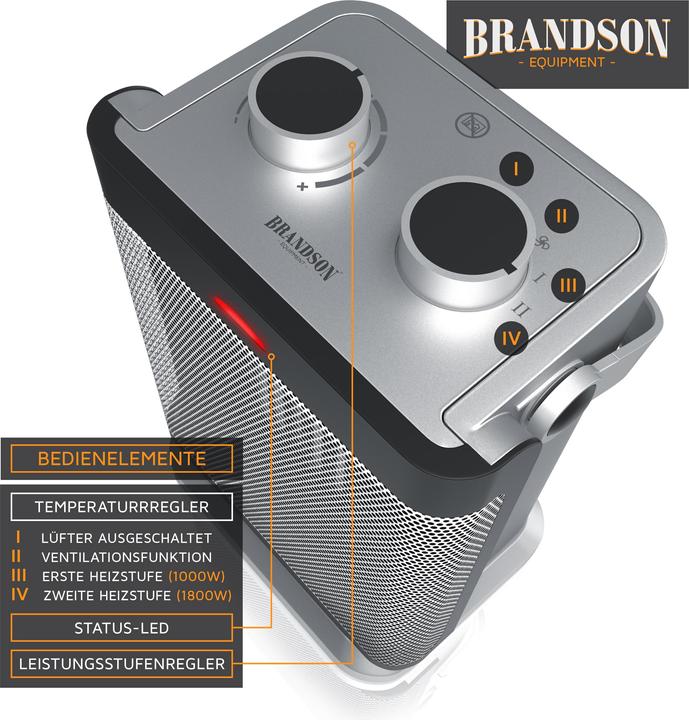 Actual product image Brandson Fan Heater - Ceramic Fan Heater 1800 W, Ceramic Heater with Temperature Control & Fan Function (1800 W)