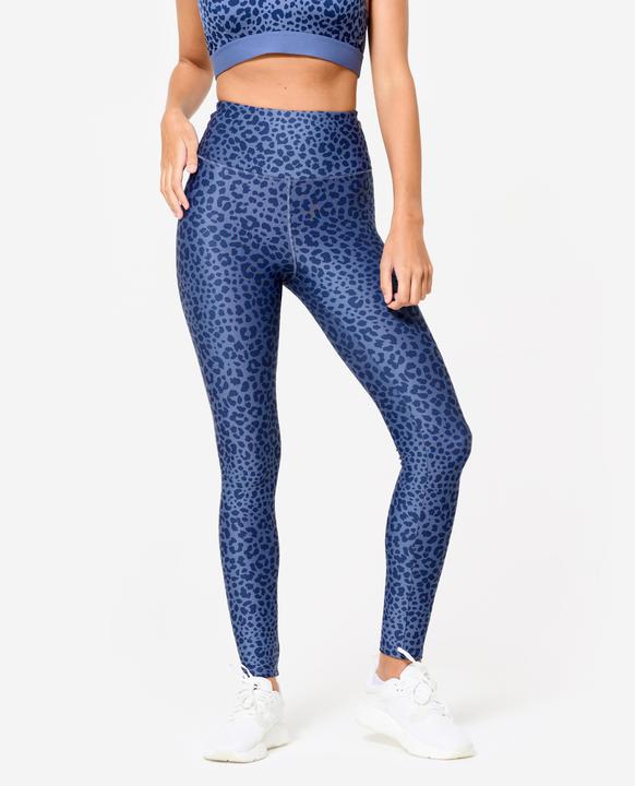 Image du produit Domyos Legging de fitness taille haute femme, imprimé léopard bleu (W26/L30)