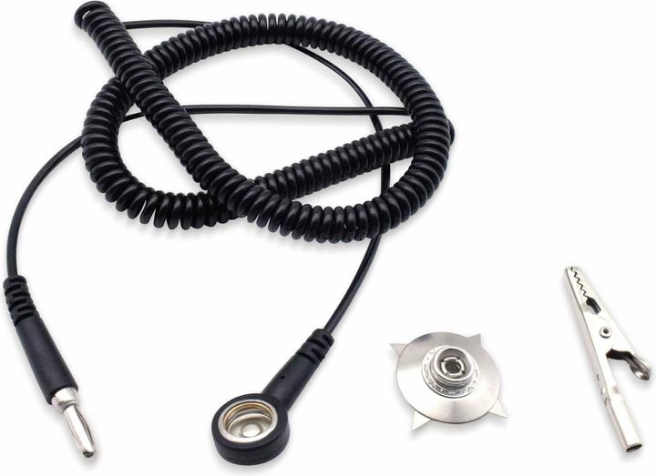 Actual product image Quadrios ESD earthing cable 3.00 m clamp, push button 10 mm, plug, alligator clip