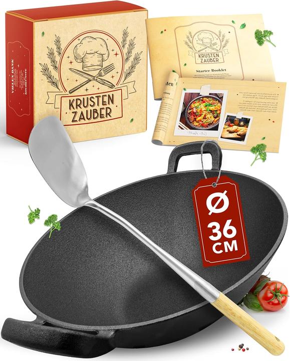 Actual product image Krustenzauber Wokpfanne mit Wokkelle, Induktionsgeeignet (36 cm, Wok, Cast iron)