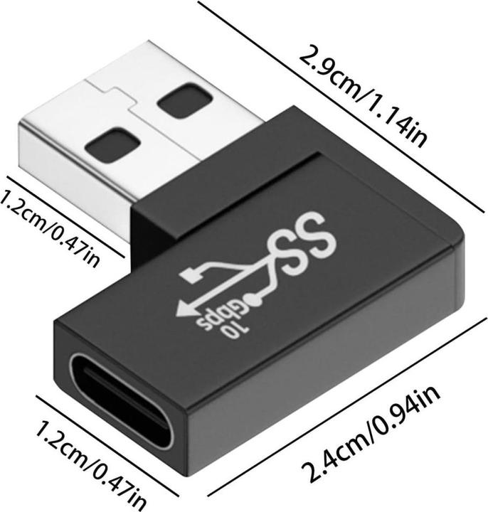 Actual product image PowerGuard USB-A to USB-C 90 degree right angle adapter (male/female) (USB 3.1)