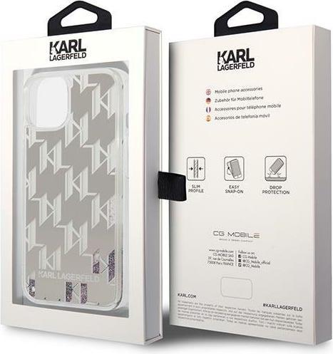 Produktbild Karl Lagerfeld Hard Cover Liquid Glitter Monogram Silver, f??r iPhone 14 Plus, KLHCP14MLMNMS (Apple iPhone 14 Plus)