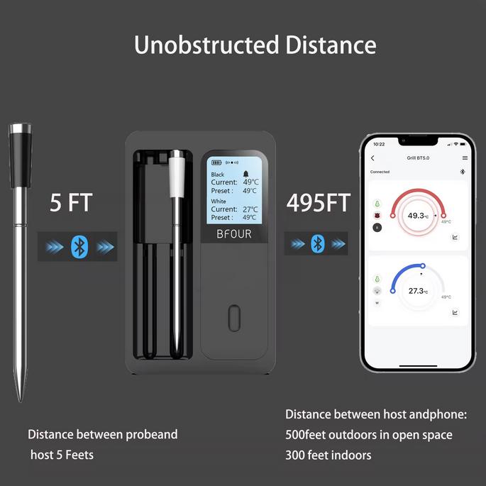 Produktbild PhoneLook BFOUR Smart Bluetooth doppel Fleisch Thermometer BF-40 Eco-Friendly Li-Ithium Akku LCD Display + APP