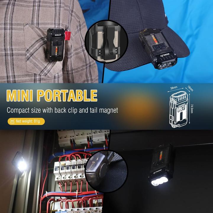 Produktbild Boruit V15 Mini Power Lampe - 80° drehbar - 1200 Lumen -10 Modi - Magnetische Basis (Schwarz)