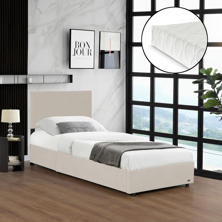 Produktbild Corium Polsterbett Juva mit Matratze und Bettkasten 90x200 cm Beige (90 x 200 cm)