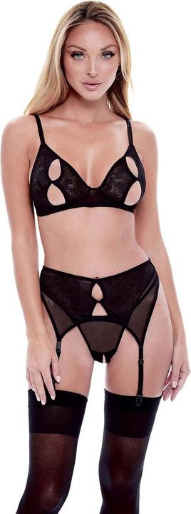 Image du produit Baci XGEN 3Pc Eco Peek-A-Boo Bra, Garter & Panty Set - Sultry Black Lace Lingerie Set - Size M/L (UK (M, L)