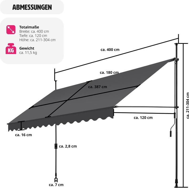Produktbild tectake Klemmmarkise (4 m)