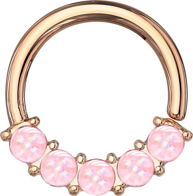 Star Piercing Micro Piercing Ring rosegold front fünf Epoxidsteinen pink (Chirurgenstahl 316L)