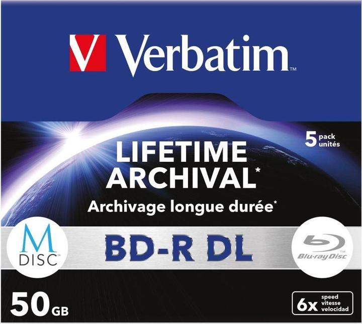 Productafbeelding Verbatim 1x5 M-Disc BD-R Blu-Ray 50GB 6x snelheid, Jewel Case (5 x)