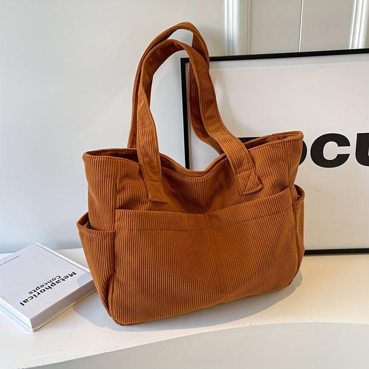 Only-Bags.Store Chic Cord Tote Bag- geräumig mit mehreren Taschen, Solid Farbe Schulter Handtasche mit