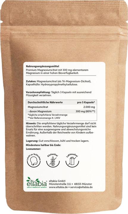 Immagine prodotto Eltabia Capsule di magnesio citrato - Per il rilassamento muscolare e l'energia (200 Pezzo/i, Pillole)
