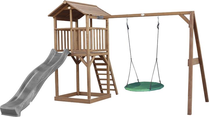 Produktbild Axi Beach Tower Spielturm mit Summer Nest Schaukel Braun - Graue Rutsche