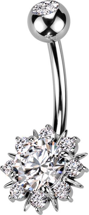 Star Piercing Banane silber mit Kugel Kristall silber Sonne mit Kristallen (Messing, Chirurgenstahl 316L)