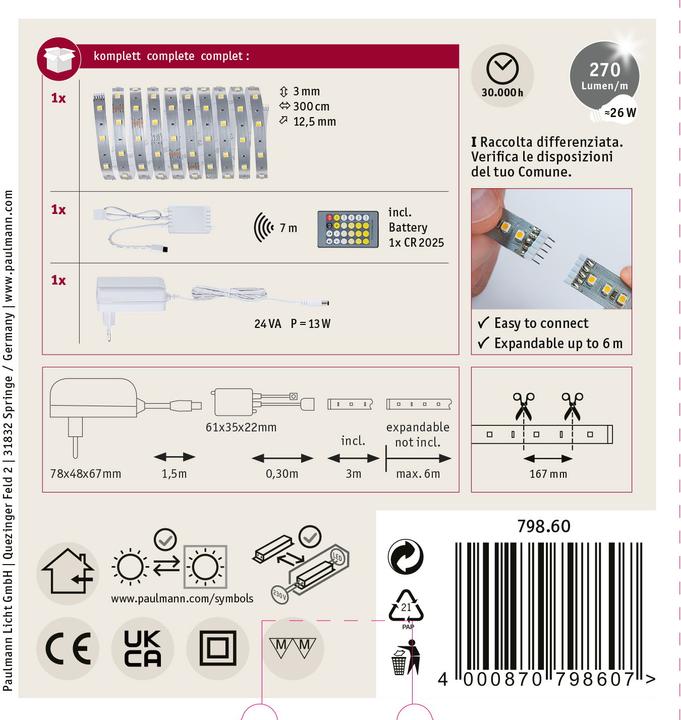Actual product image Paulmann MaxLED 250 Stripe Set (Neutral White, Daylight, Warm white, 300 cm, Indoor)