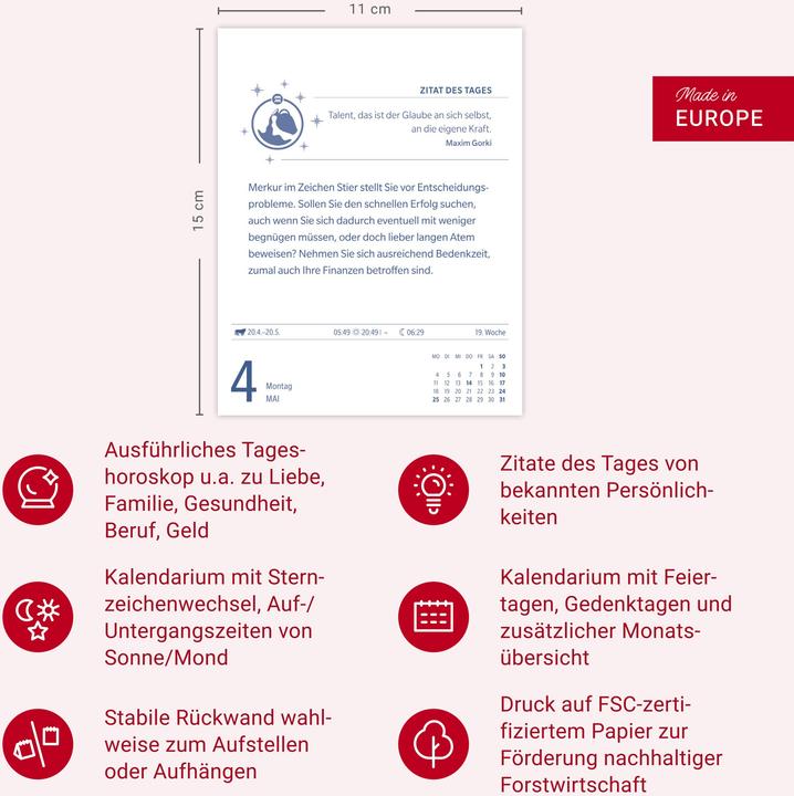 Produktbild Harenberg Wassermann Sternzeichenkalender 2026 - Tagesabreisskalender - Ihr Horoskop für jeden Tag (Harter Einband, Deutsch)