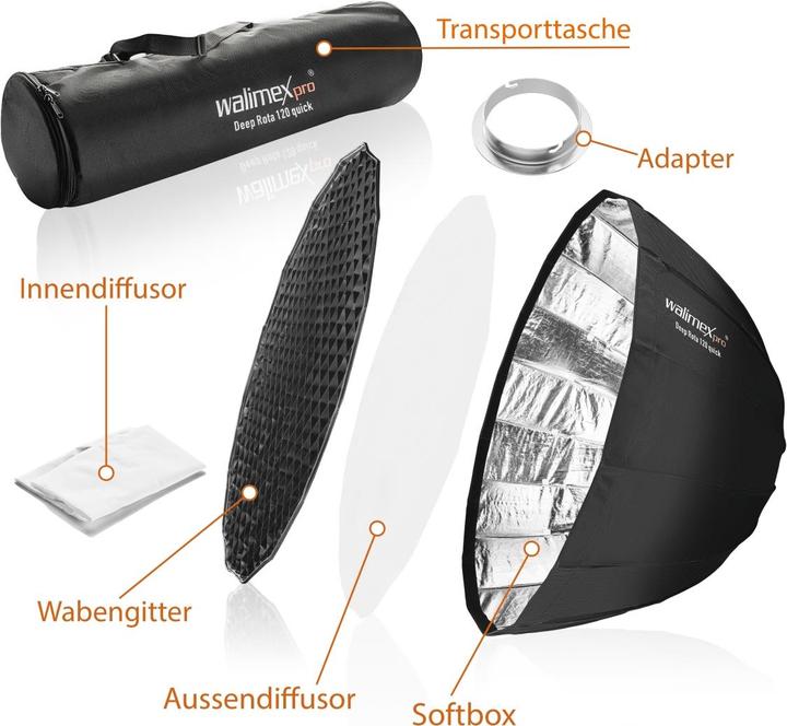 Produktbild Walimex pro Pro Studio Line Deep Rota 120 quick Para, Elinchrom (Softbox, 120 cm)