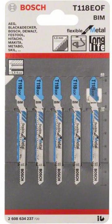 Produktbild Bosch Professional Zubehör PRO Metal curve T118EOF Stichsägeblatt, 83 mm, 5-tlg.