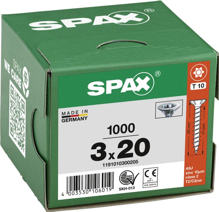 Immagine prodotto Spax Viti per pannelli truciolari SK T10 3,0x20 mm (1000 Viti per pezzo)