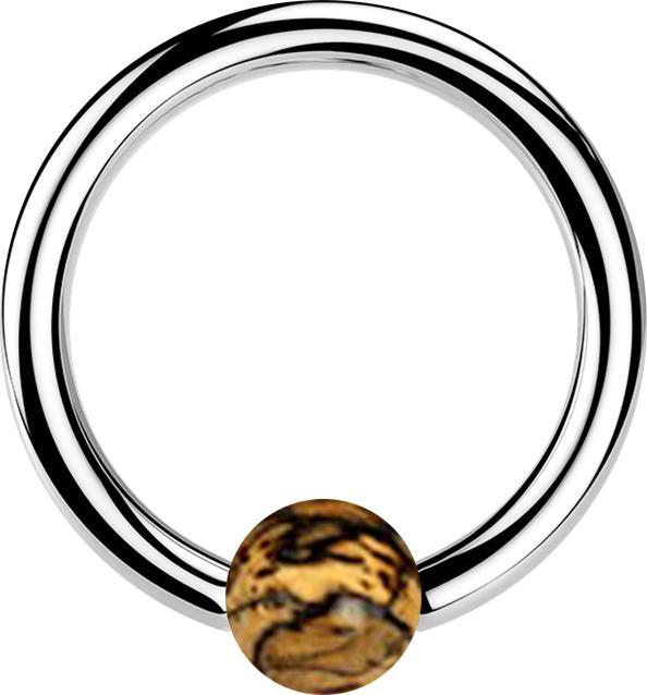 Star Piercing Micro Ball Closure Ring silber mit Kugel aus Tamarind Holz hell (Organisch, Chirurgenstahl 316L, ohne Messing)