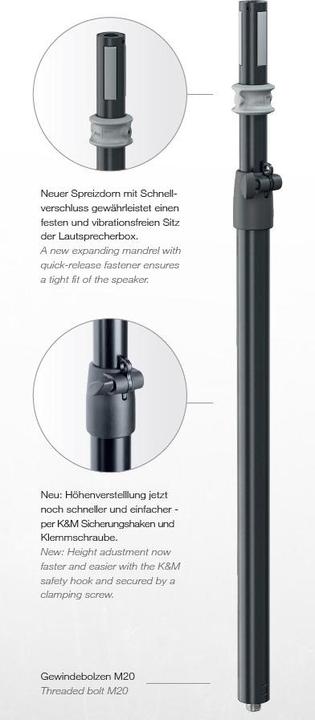 Image du produit K&M 21377 Tube d'écartement "Easy Lock" | M20 (1 pièce, Installation murale, Réglable en hauteur)