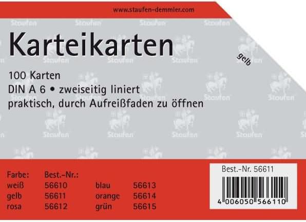 Produktbild Staufen Karteikarten A6/100 gelb liniert (A6, 180 g/m², 100 x)