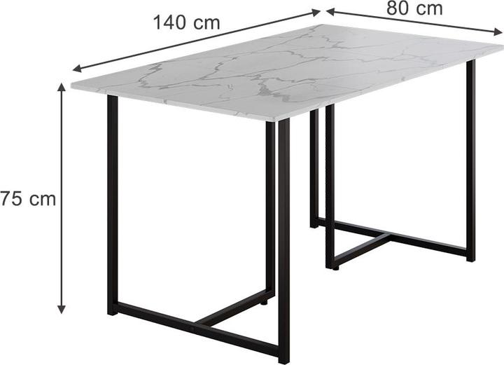 Actual product image Vichy Dining table Merido, Black/marble-white, 140 x 80 cm (140 x 75 x 80 cm)