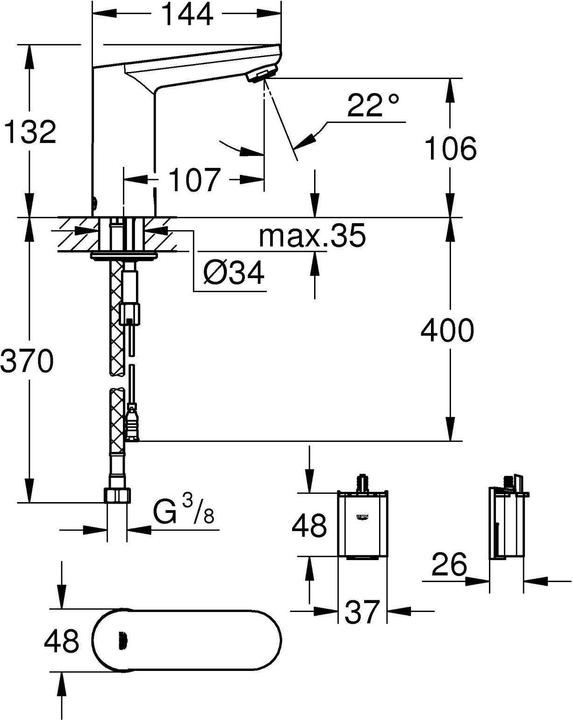 Actual product image Grohe Eurosmart CE Infrared Washbasin Faucet with Temperature Regulation
