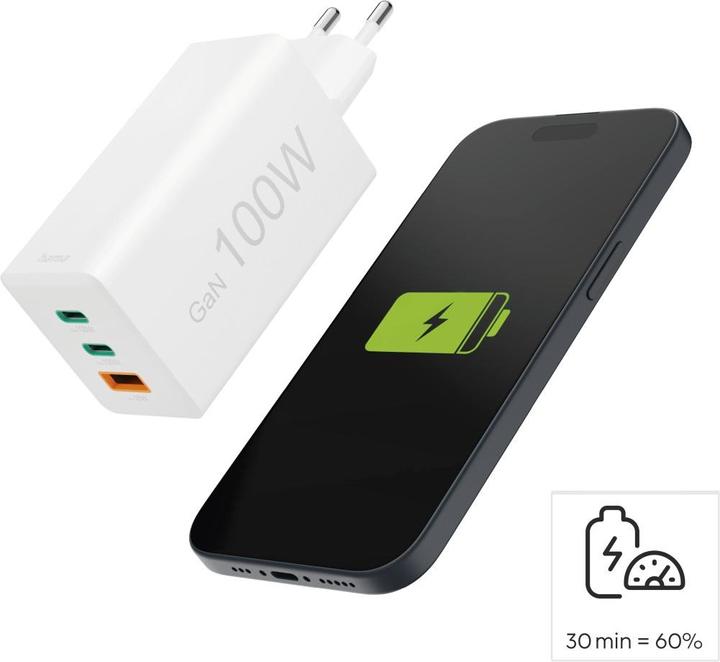 Produktbild Hama Schnellladegerät GaN, 2x USB-C PD, 1x USB-A Q (100 W)