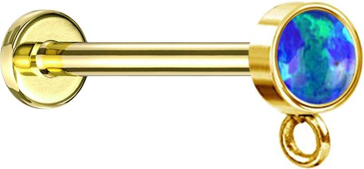 Star Piercing Micro Labret Innengewinde vergoldet mit Zylinder Opal blau Ring für Anhänger (Chirurgenstahl 316L)