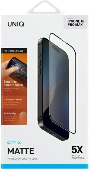 Produktbild Uniq Optix Matte iPhone 16 Pro Max 6.7" matowe szkło hartowane z aplikatorem (1 Stück, Apple iPhone 16 Pro Max)