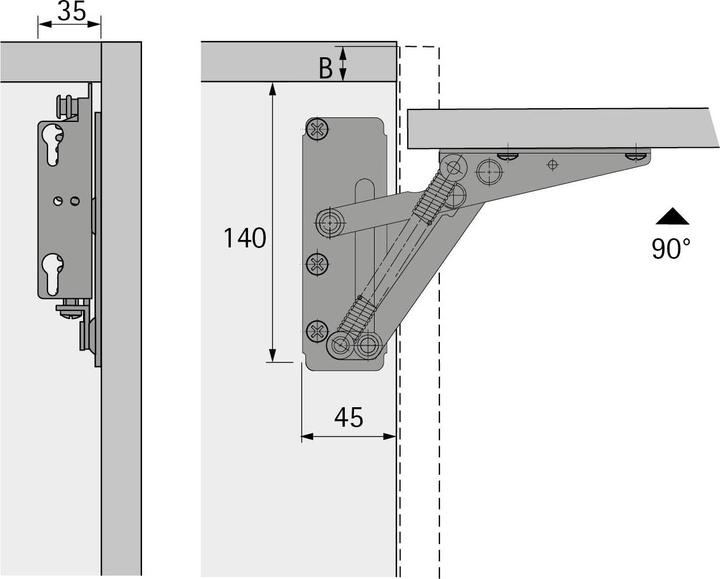 Actual product image Hettich Flap supports Lift 90