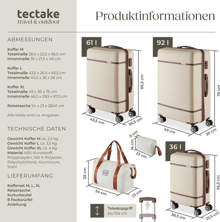 Produktbild tectake Reisekofferset Madison, 13-teilig, TSA-Schloss (92 l)