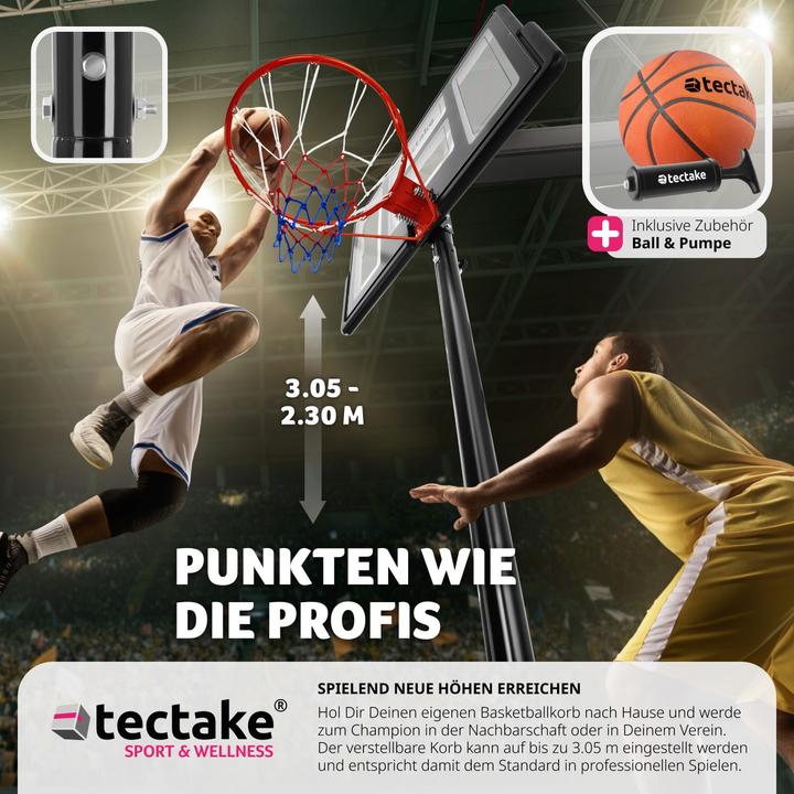Actual product image tectake Basketball hoop Dirk, hoop height 234 - 302 cm, with ball & pump