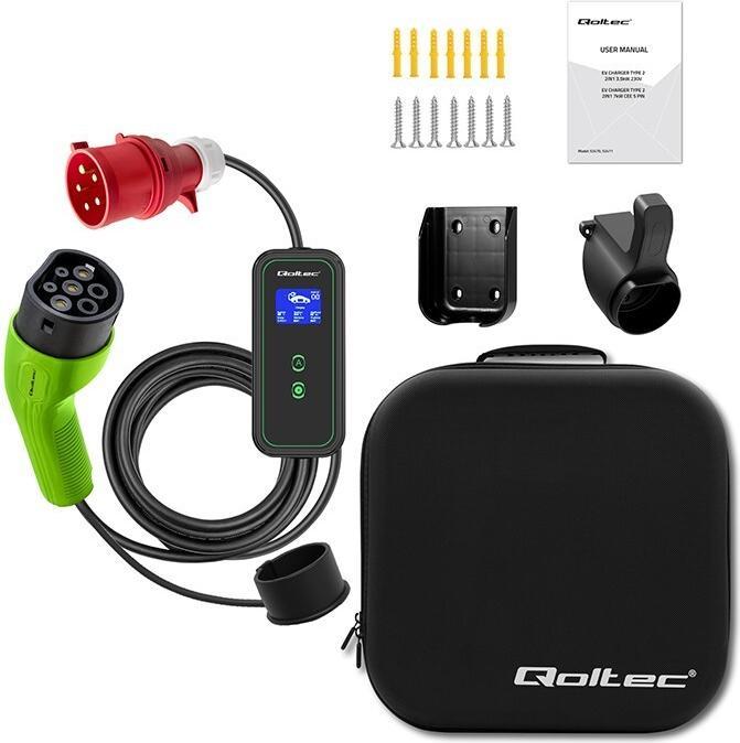 Actual product image Qoltec Smart device 52478 Mobile EV charger 11kw (Type 2, 11 kW, 16 A, Type F)