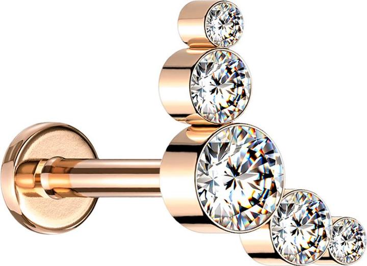 Star Piercing Micro Labret Innengewinde rosegold fünf Kristalle silber (ohne Messing, Chirurgenstahl 316L)