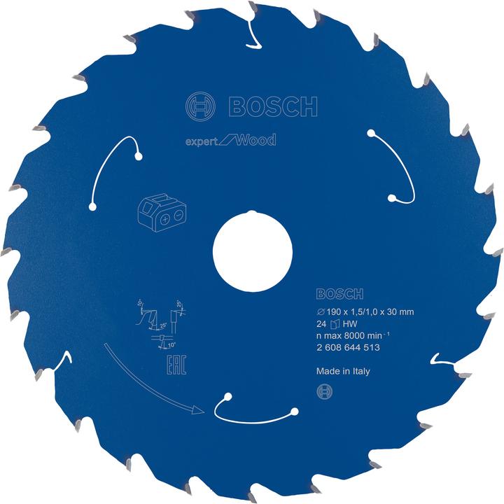 Bosch Professional Zubehör Akku-Kreissägeblatt Expert for Wood, 190 x 1,5/1 x 30, 24 Zähne