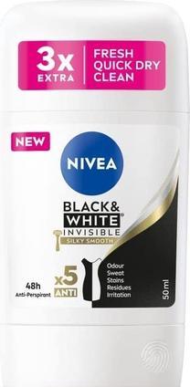 NIVEA Antitraspirante solido Black & White Invisible Silk y Smooth 50 ml (Stick, 50 ml)