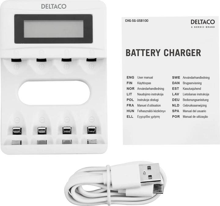Actual product image Deltaco Ultimate NiMh USB charger AA/AAA batteries display (SG) (1 pcs., AAA, AA)