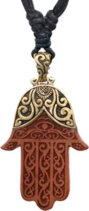Star Piercing Halskette schwarz Anhänger Hamsa Graviert aus Sawo Holz (Organisch, Messing)