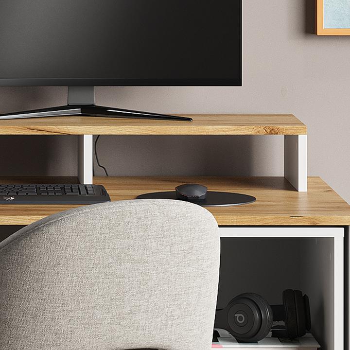 Actual product image Vichy Monitorständer Tomy, Weiss/Goldkraft Eiche, 80 x 12 cm