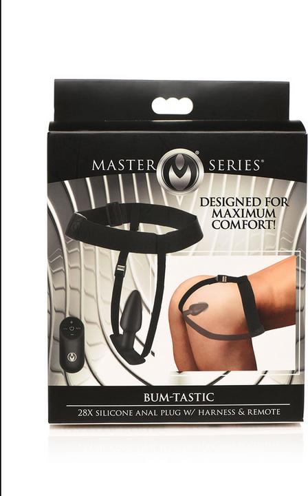Actual product image Master Series Bum-Tastic 28X Silicone Anal Plug with Harness & Remote Control