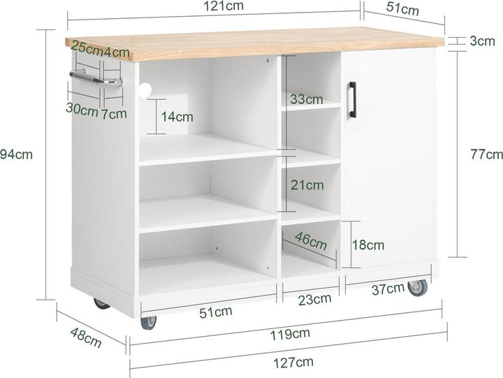 Immagine prodotto SoBuy Isola della cucina (127 x 48 x 94 cm)