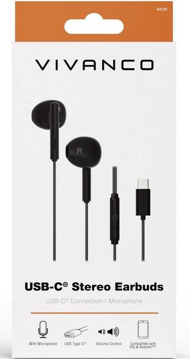 Produktbild Vivanco USB-C Capsule In-Ear Stereo Headset, schwarz, kabelgebunden inkl. Fernbedienung (Kabelgebunden)