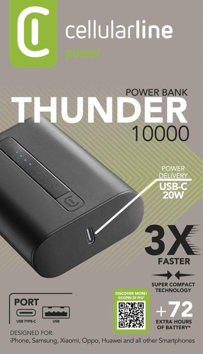 Produktbild Cellularline Thunder 10000 (10000 mAh, 20 W, 37 Wh)
