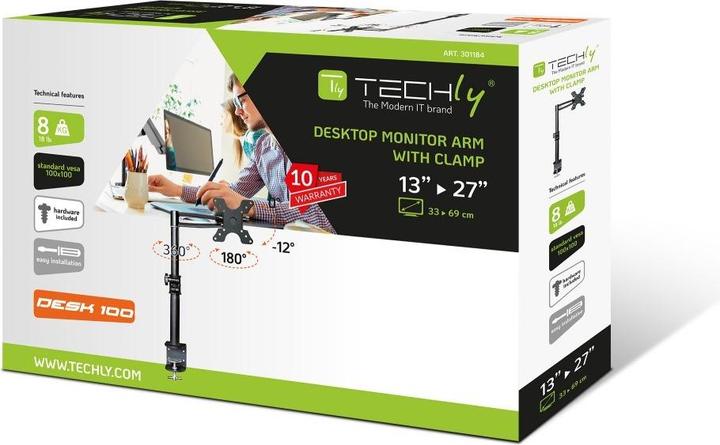 Image du produit Techly Support de bureau pour LCD TV LED 13 27 bras central inclinable pince (Tables, 27")