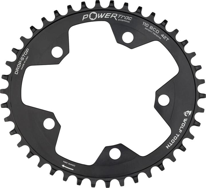 Produktbild Wolf Tooth PowerTrac Elliptical Gravel/CX/Road Kettenblatt, 110 BCD, 5-Loch, 42 Z., black (42)