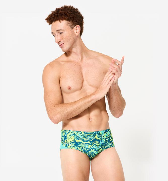 Produktbild Nabaiji Badehose Slip Herren Kastenform - 900 Print gelb/grün (XXL)