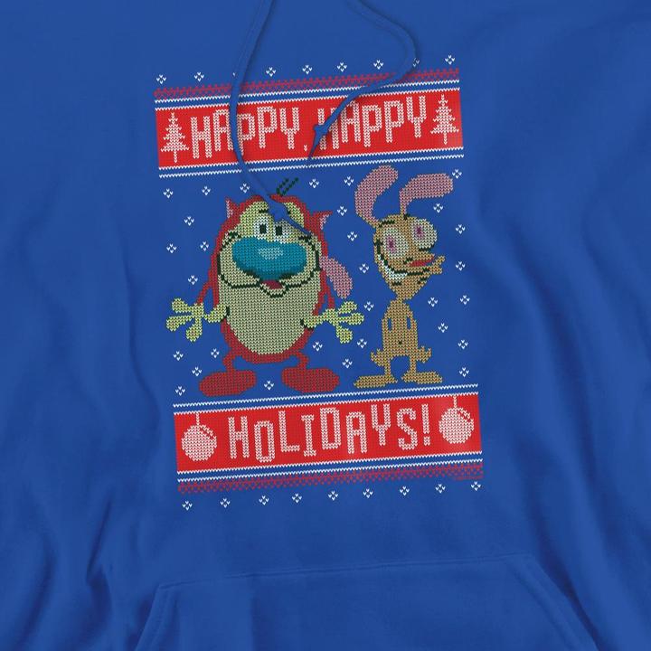 Immagine prodotto Ren & Stimpy Happy, Happy Holidays Felpa con Cappuccio Maglione di Natale Uomo (M)