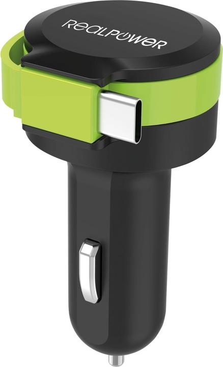 Produktbild RealPower Car Charger C integrated USB-C Cable+ 1x USB