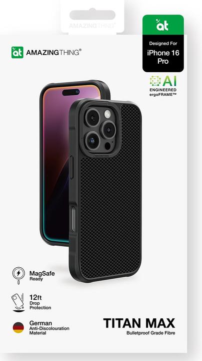 Produktbild Amazingthing Titan Max Case mit 600D Aramidfasern für iPhone 16 Pro - Schwarz (Apple iPhone 16 Pro)